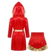 thumbnail image 4 of Raenseen Boys Boxing Outfits Metallic Satin Robe with Shorts Boxer Party Red&Gold 12, 4 of 6