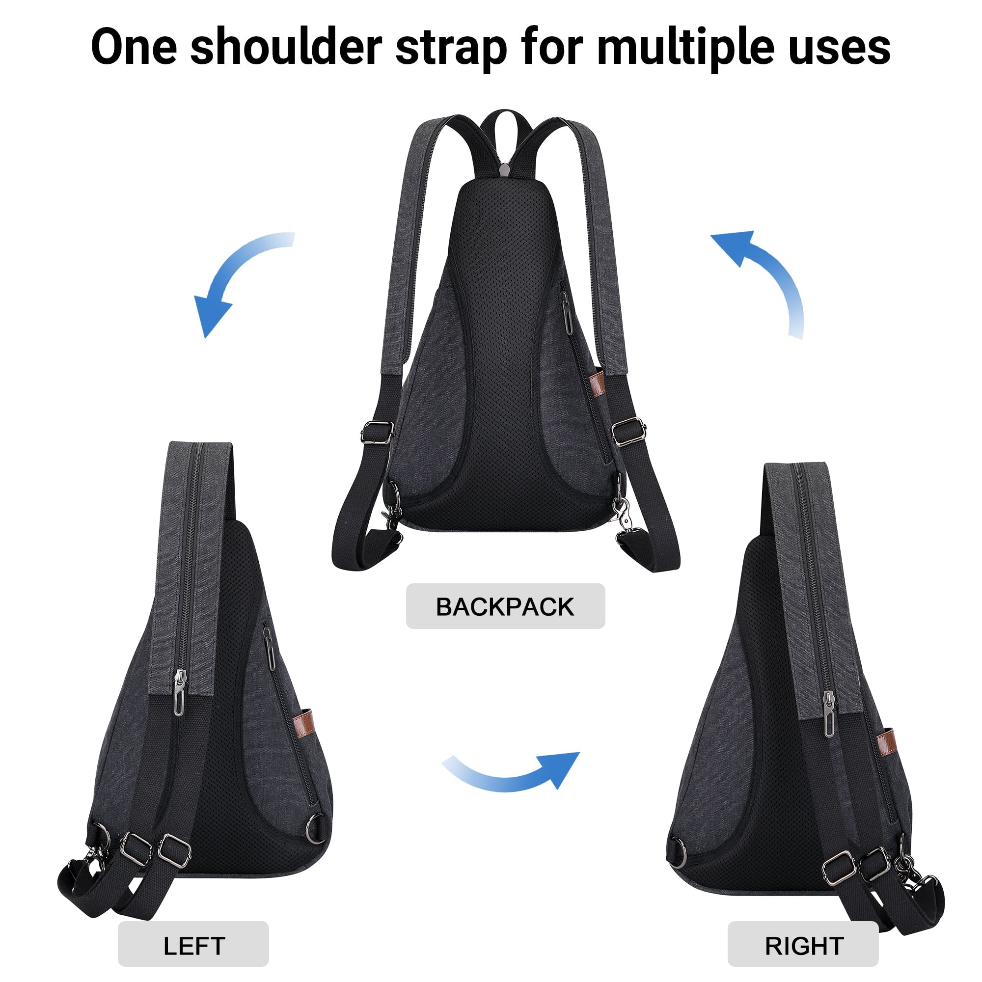 WITZMAN Canvas Sling Bag for Men Women Convertible Sling Backpack Crossbody Vintage Chest Bag Travel Casual Daypack(A8003 Black)
