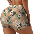 thumbnail image 2 of Xecao Tropical Leaves Flower Print Workout Shorts for Women Soft Smooth Gym Yoga Scrunch Active Tennis Workout Running Shorts, 2 of 9