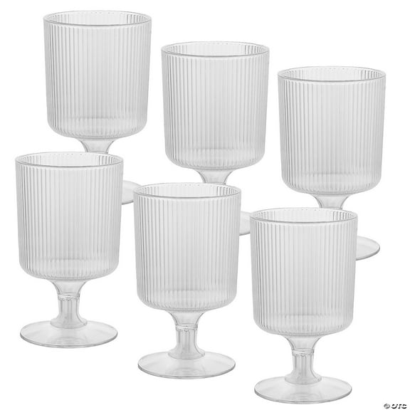 Fun Express 8 oz. Bulk 48 Count Vintage Modern Clear Plastic Ribbed Highball Glasses