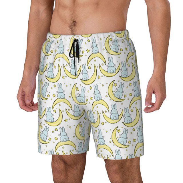 Fotbe Moon And Rabbit Traje de Baño para Hombre – Shorts de Natación de Secado Rápido con Forro y Bolsillos-Small