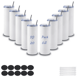 8 Pack 20 oz Sublimation Tumbler Set Double Walled Stainless Steel Skinny Straight Blank Tumbler store Bulk with Lid, Straw, DIY Stickers