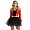 thumbnail image 3 of YiZYiF Womens Halloween Circus Ringmaster Bodysuit Dress Fringe Shoulder Tulle Tutu Leotard Dress Red XL, 3 of 7