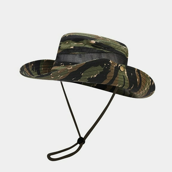 IDALL Bucket Hats Sun Hats Camouflage Breathable Wide Brim Boonie Hat Outdoor Mesh Cap For Travel Fishing Hiking Hat Summer Hats Army Green One Size