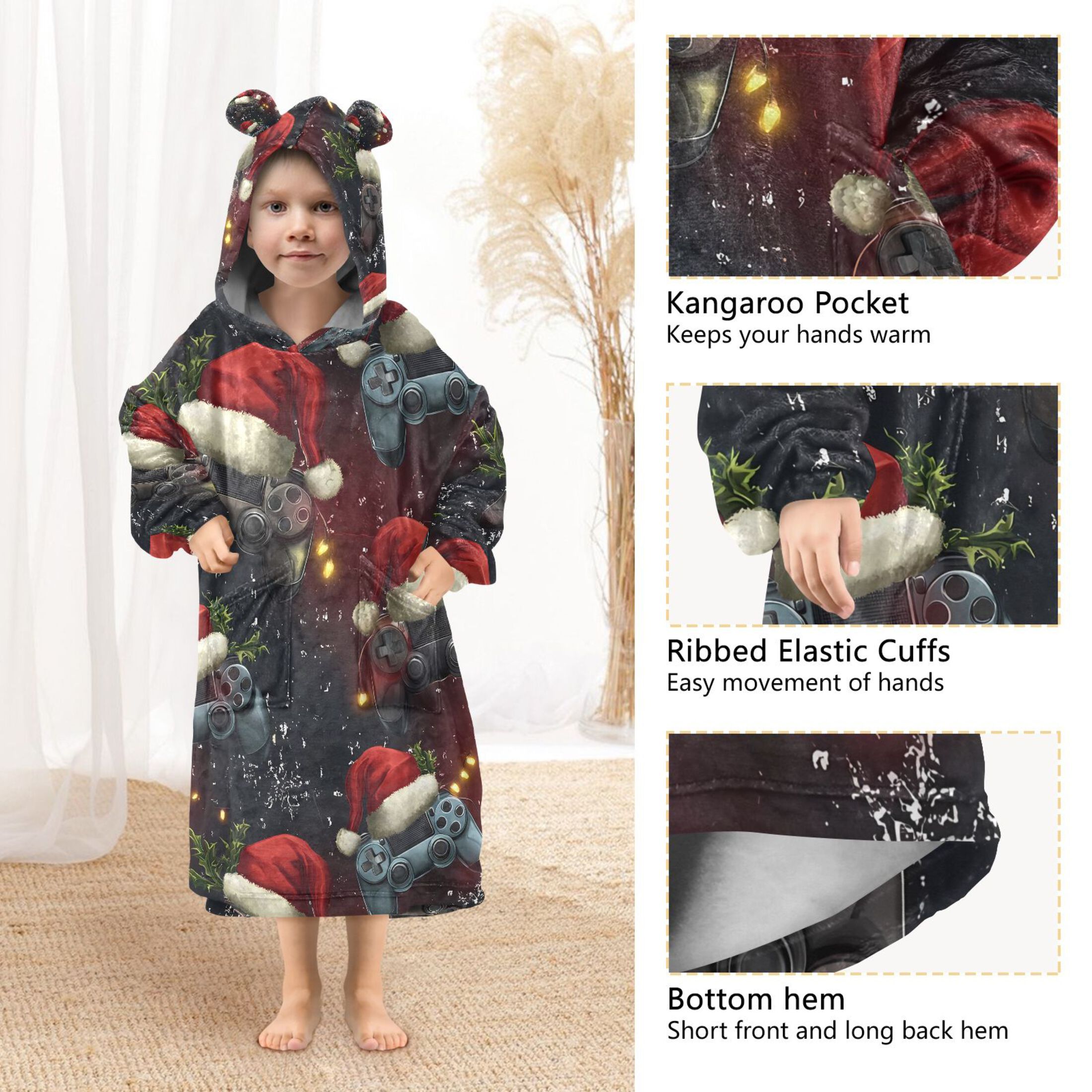 joogoo Wearable Blanket Hoodie for Game Controller Christmas Oversized Sherpa Hooded 3-14 YR M