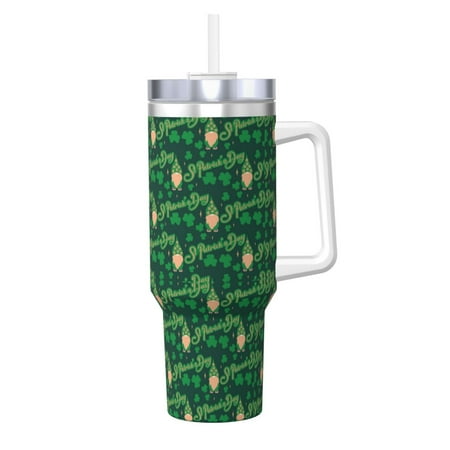 

Salouo St Patrick s Day9 for 40oz Water Bottle with Handle & Flip Straw - Stainless Steel Vacuum Insulated Tumbler-Reusable Travel Coffee Mug- Gifts for Women & Men