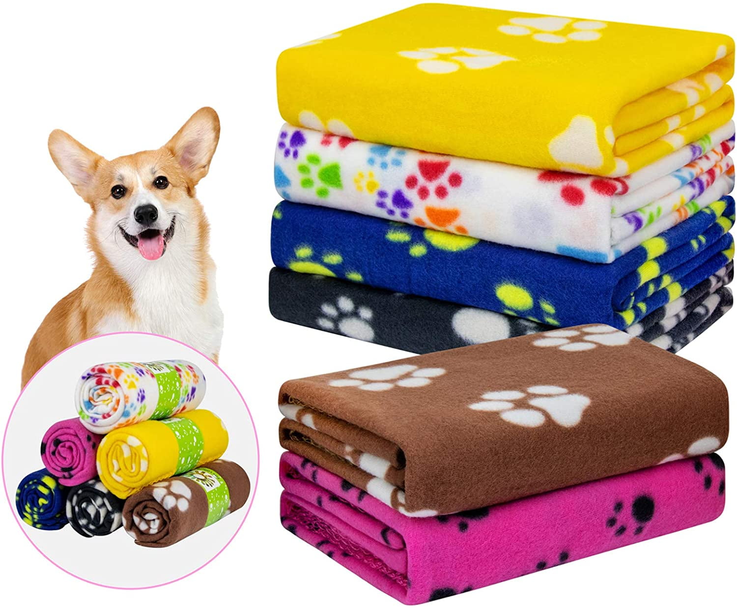 ZITA ELEMENT Dog Blankets 6pcs Puppy Blanket Paw Print Cat Cushion Pet