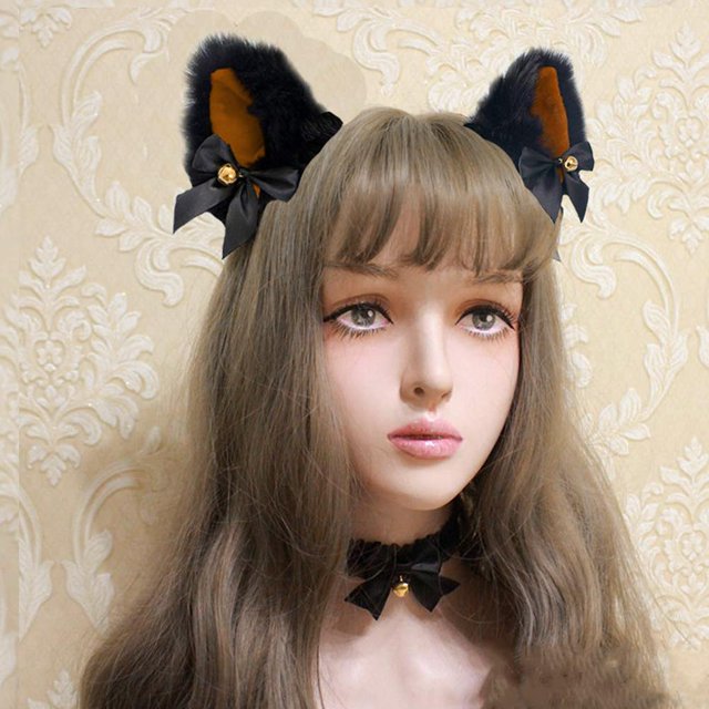 Diadema con orejas de gato peludas de peluche para cosplay para niña, accesorio para disfraz