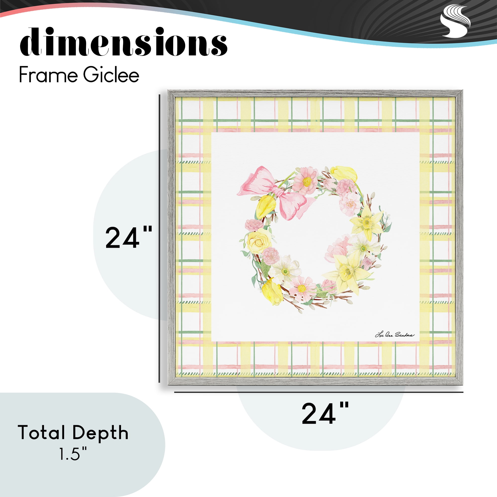 Wreath in Spring Pastels Gray Framed Giclee Art, design by Lee Ann Sanders