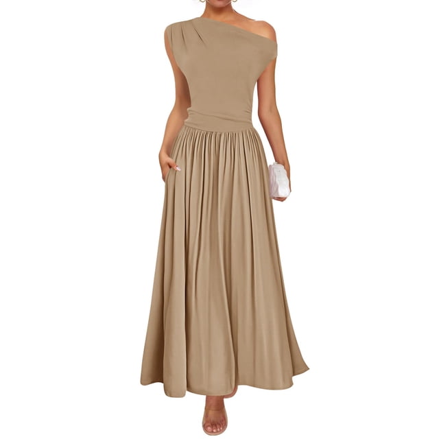 Vestido largo ZESICA Summer 2025 con un solo hombro casual para mujer