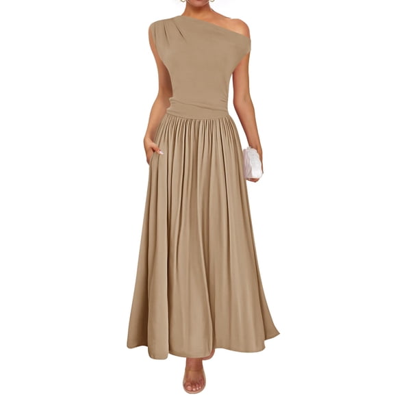 Vestido largo ZESICA Summer 2025 con un solo hombro casual para mujer