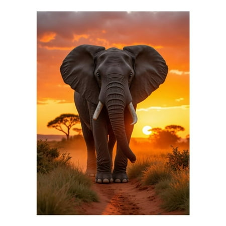 Diamond Art Kit for Adults Elephant Sunset Savannah Landscape Diamond Painting for Adults Beginners 5D DIY Diamond Art Painting Kits Colorful Diamond Painting Craft for Home Decor 12x16