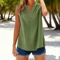 thumbnail image 2 of Linen Tops for Women V Neck Sleeveless Tank Top Solid Color Button Up Shirts Curved Hem Blouses Loose Fit Summer T Shirts, 2 of 7