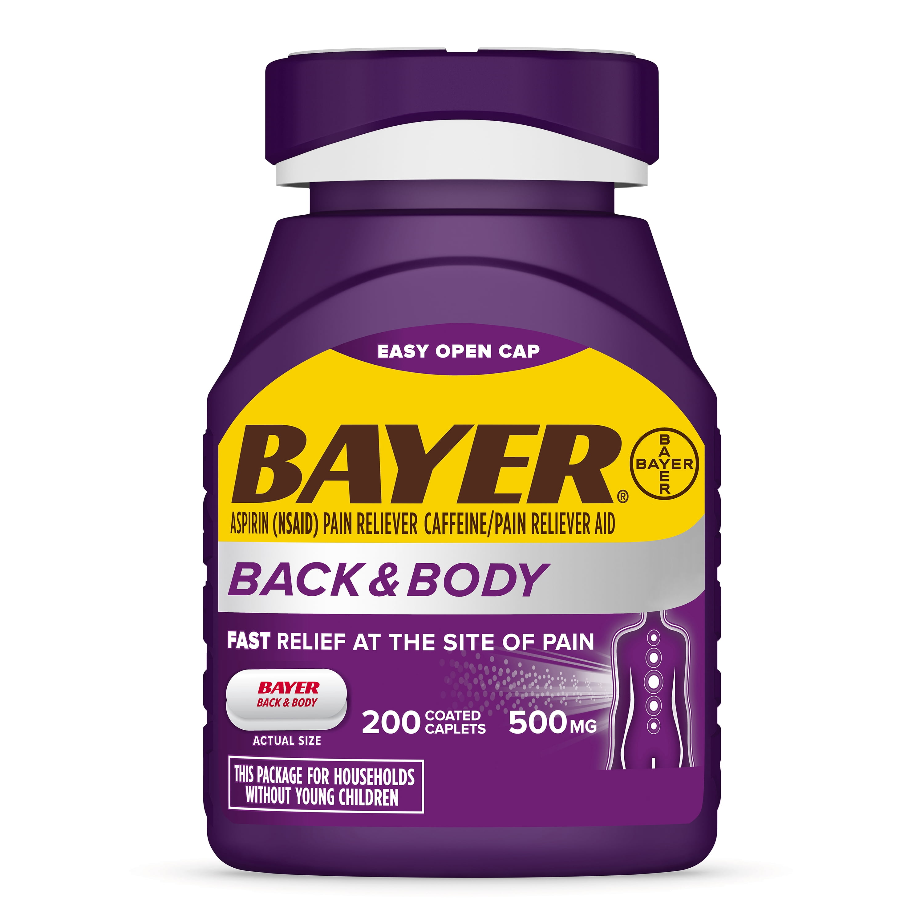 (2 pack) Bayer Back and Body Extra Strength Aspirin 500 mg, Pain Reliever With Caffeine, 200 Coated Caplets
