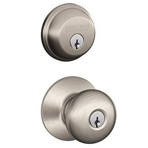 Schlage Plymouth Satin Nickel Deadbolt and Entry Door Knob 1-3/4 in.