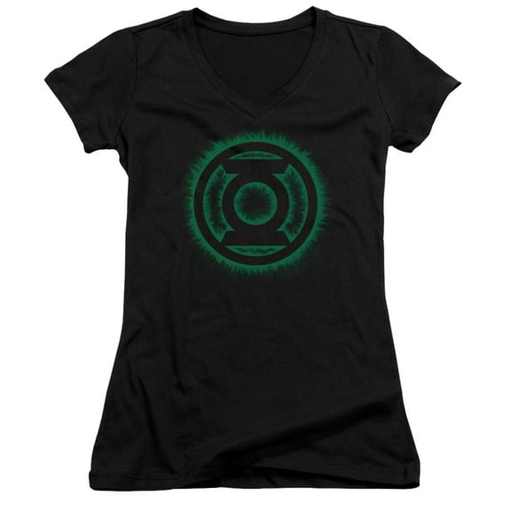 Green Lantern Green Flame Logo Junior Women's V-Neck T-Shirt Black