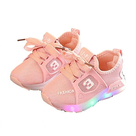 

Lovebay Kids Baby Boys Girls LED Light Shoes Sneakers Mesh Knit Light Up Shoes Lightweight Breathable Kids Running Shoes First Walkers Sports Sneakers Pink