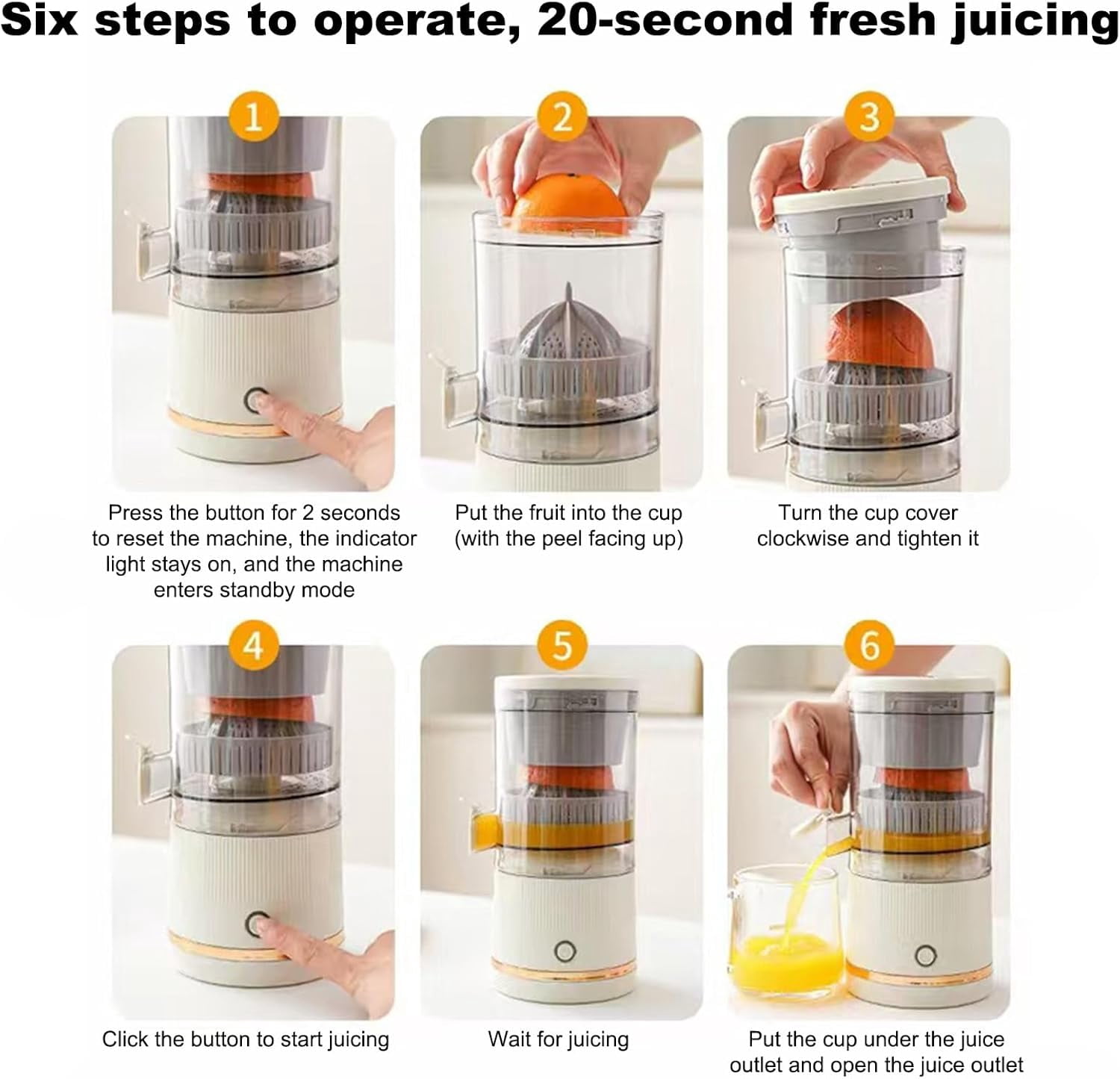 Wireless Electric Juicers, Fruit Press Machine with Juicing Head for Oranges Lemons KiwiFruit ,One-touch Operation Blade-free Design Easy to Clean Rechargeable for Kitchen Camping Travel (White)