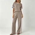 thumbnail image 5 of 2 Piece Sets for Women Summer Short Sleeve Wide Leg Outfits Crew Neck Casual Lounge Set with Pockets, S, 5 of 5