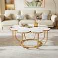 thumbnail image 6 of White and Gold Coffee Table, 39.37-Inch Modern Flower-Shaped Coffee Table with Faux Marble Tabletop, 6 of 7
