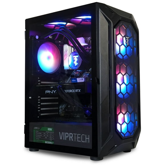 ViprTech Overlord 2.0 Liquid-Cooled PC - AMD Ryzen 7 5700X (4.6Ghz Turbo), RTX 4070 Super 12GB, 32GB DDR4 3200, 2TB NVMe SSD, 800W Gold, VR-Ready, Bluetooth, Win 11 Gaming Desktop Computer