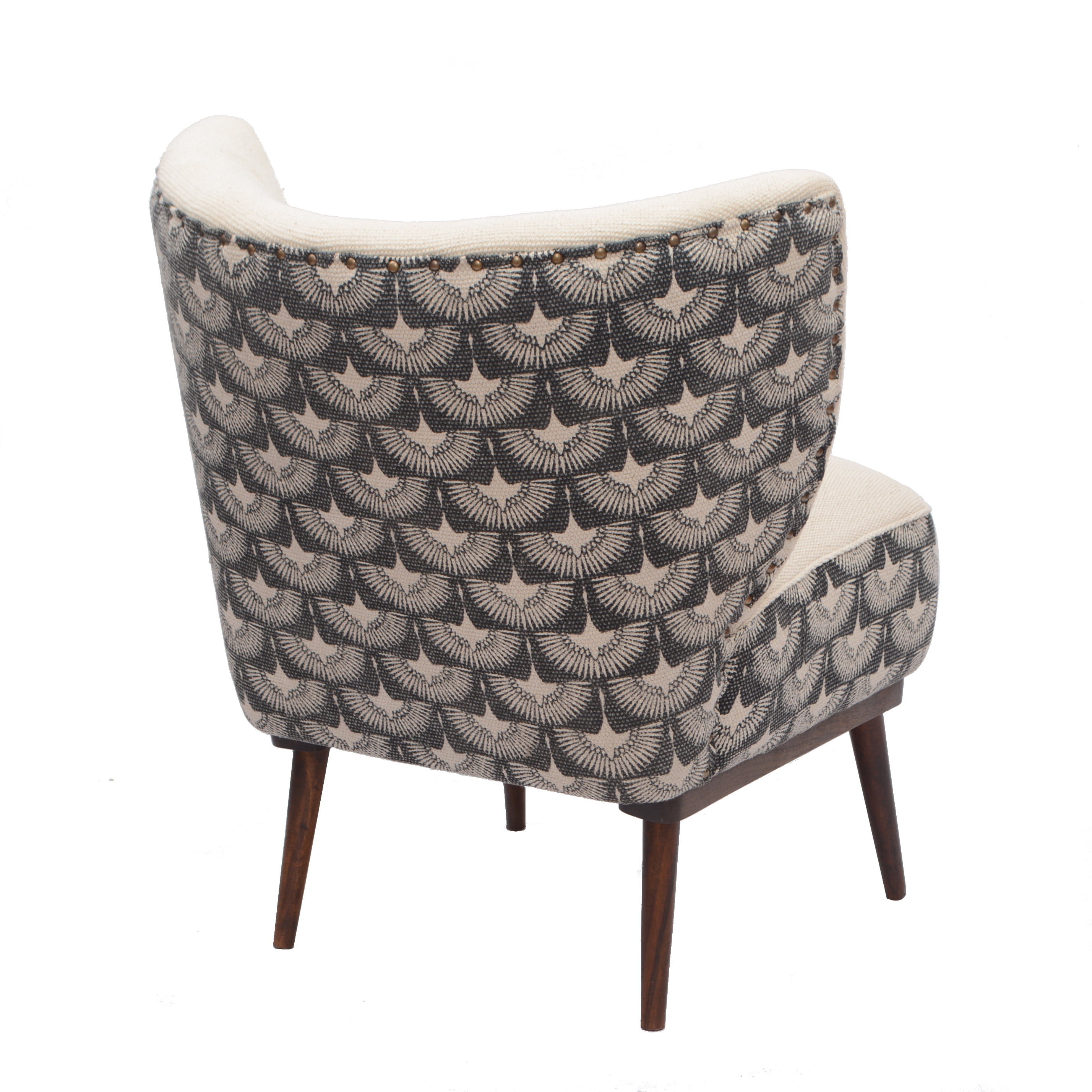 Ox Bay Tufted Cotton Armchair with Bird Print, Cream/Black