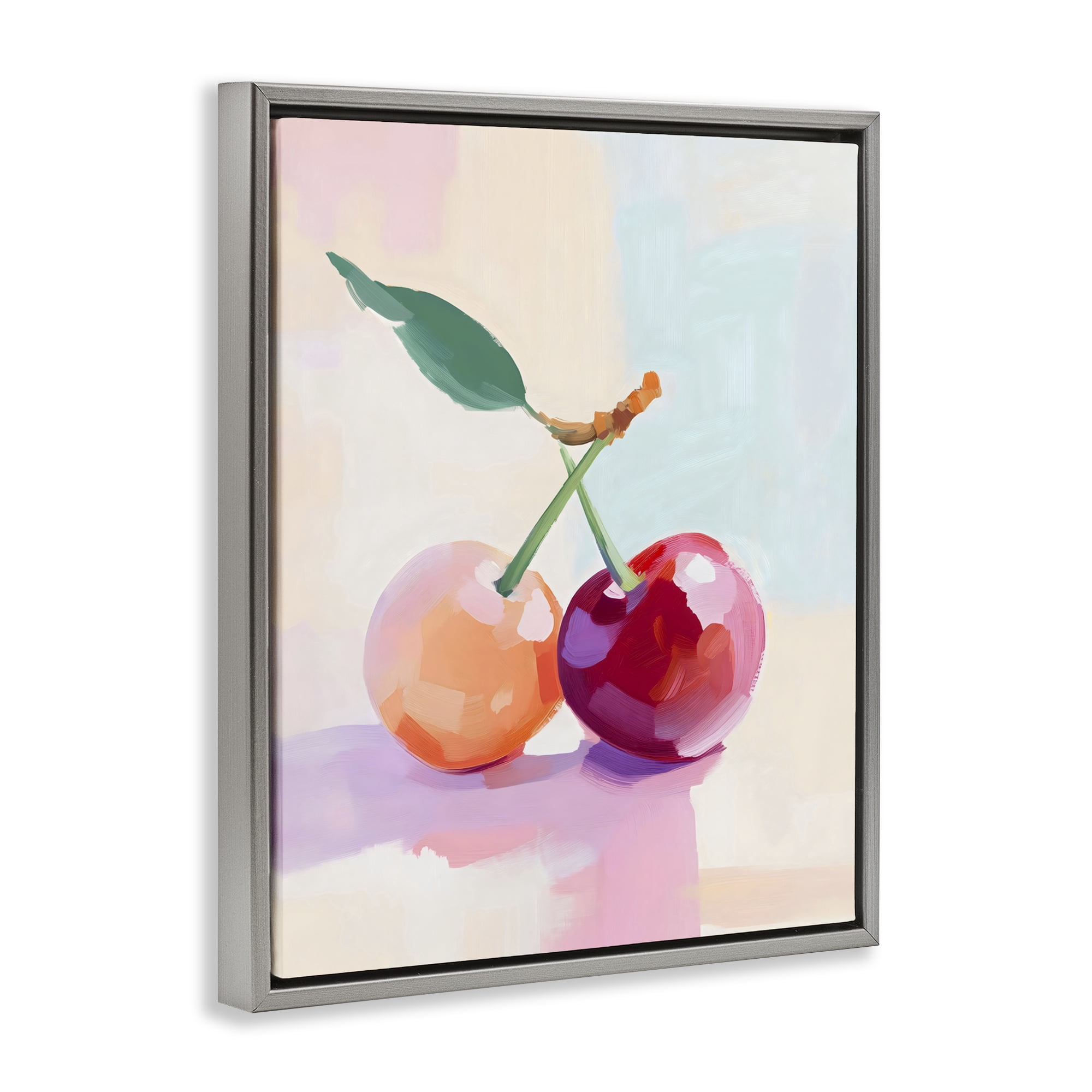 Stupell Industries Pastel Cherries Pair Gray Framed Floater Canvas Wall Art, design by The Prints Vibe