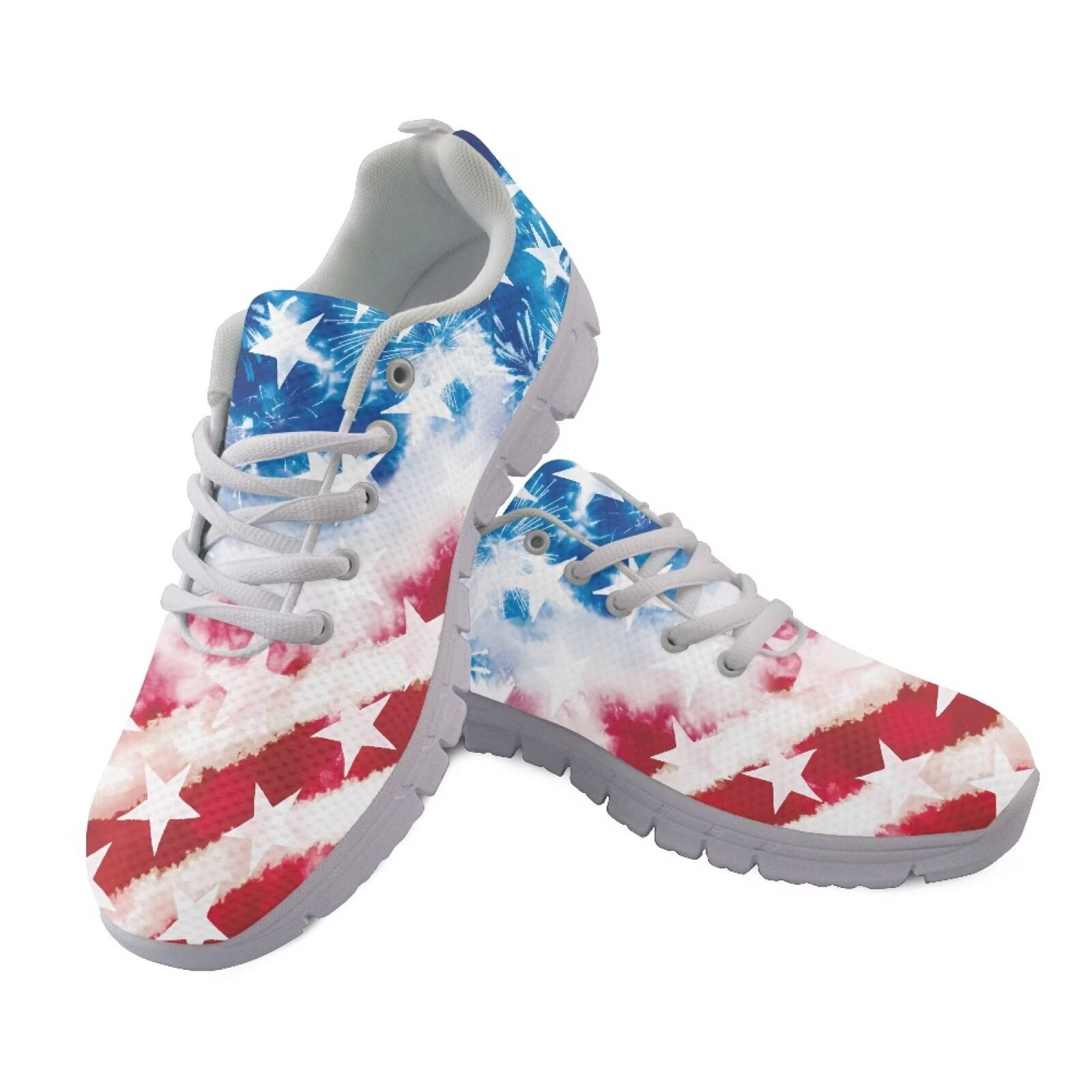 COEQINE Women Running Shoes White Sole Girls Sneakers Hiking Camping Air Mesh Casual Training Athletic Shoes 4th of July Fitness Footwear, Fireworks American Flag