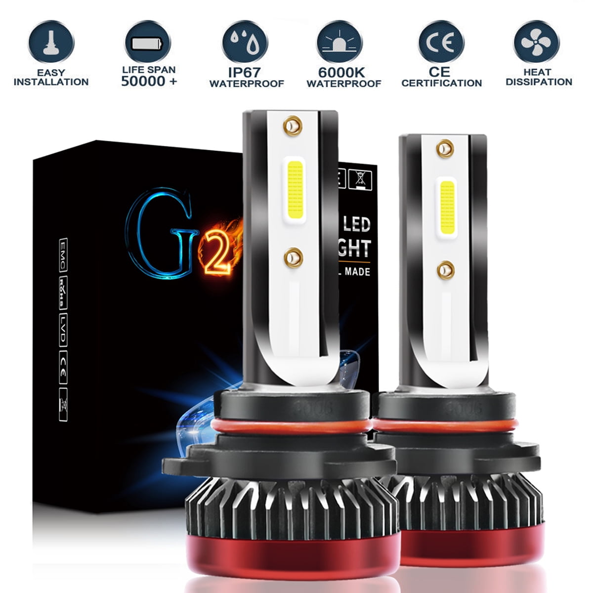 LED H7 Car Headlight Bulbs 160W 4-Side Chips Lamp Replace HID Xenon Bulbs 6000K White Super Bright 5 Year Warranty