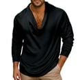 thumbnail image 3 of Zivyakyron Casual Tops Men Fall Long Sleeve Satin Cowl Neck Shirt Pullover Going Out Soft Solid Loose Black XL, 3 of 6