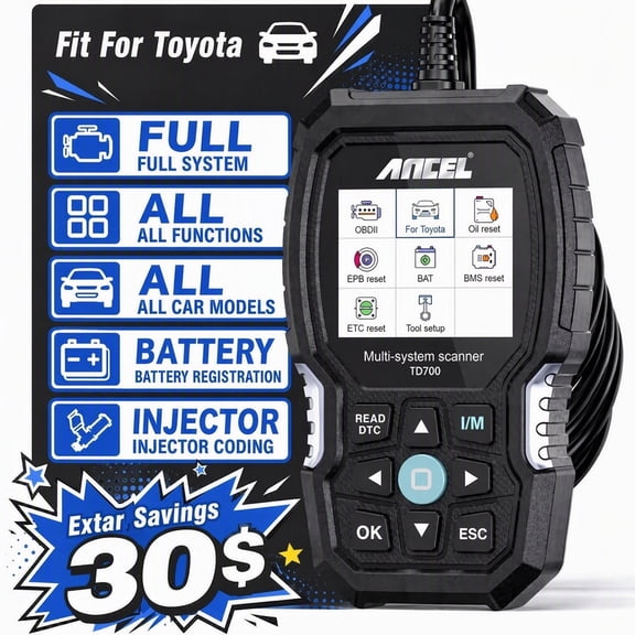 ANCEL TD700 Full System OBD2 Scanner Code Reader with ABS SAS TPMS DPF BMS Oil Reset Car Diagnostic Tool fit for Toyota