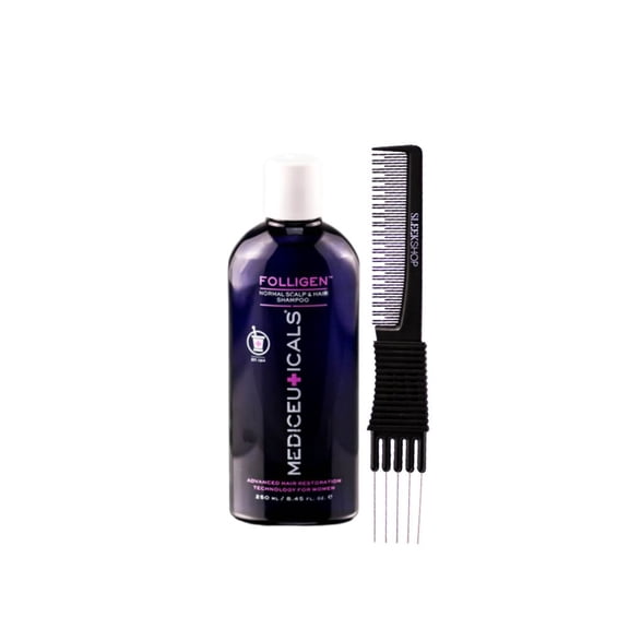 THERAPRO Mediceuticals Womens Folligen Shampoo For Hair Loss (8.45 oz) with SLEEKSHOP Teasing Comb Pack of 1