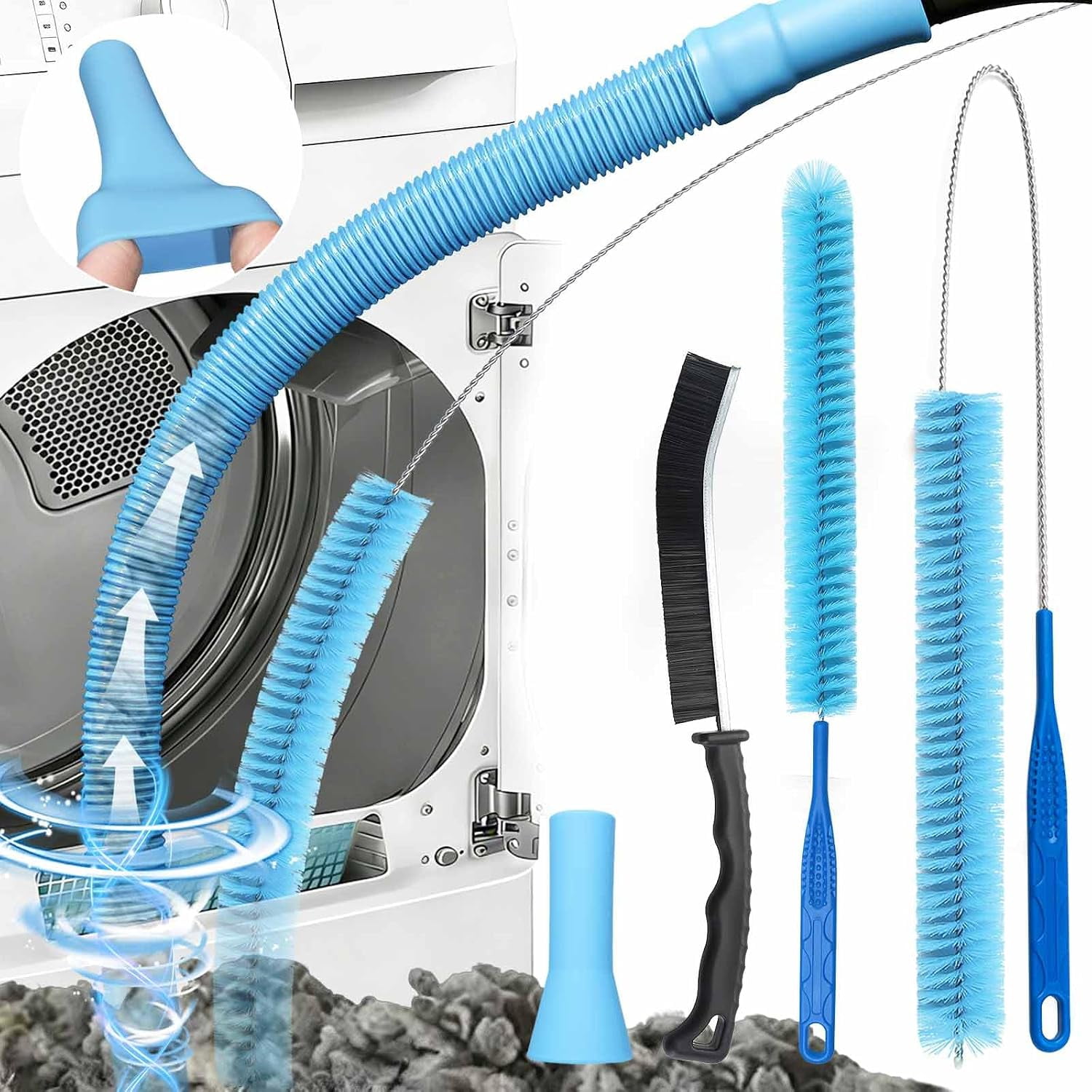 Dryer Vent Cleaner Kit with Flexible Vacuum Hose Attachments - Universal Lint Brush Tool Set for Clothes Dryer Cleaning Shop Vac Accessories Lint Trap Cleaner & Home Maintenance Essentials