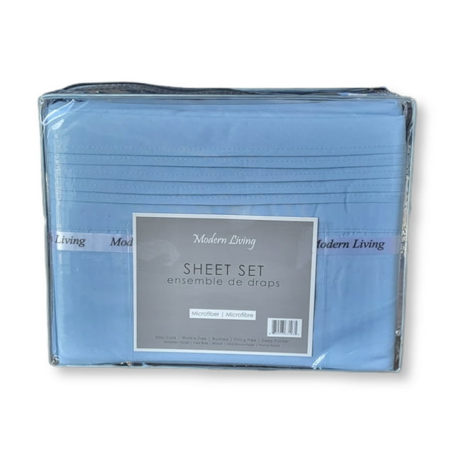 Cotton House - Ensemble de Draps en Microfibre, Sans Plis, Taille Double, Bleu