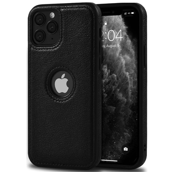 AIOVETEAB Compatible with iPhone 11 Pro Max Case Premium Leather TPU Hybrid Case Cover,Black