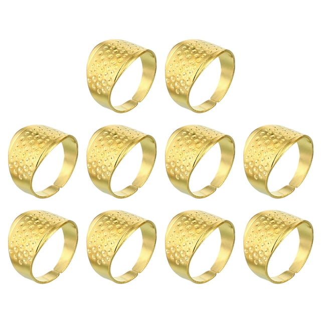 Unique Bargains Metal Sewing Thimbles, Adjustable Finger Protector Shield Thimble Ring, Golden 10Pcs