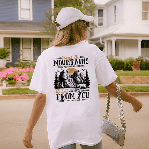 Women's Isaiah 54:10 "My Love Will Not Be Removed" Graphic T-Shirt Breathable Short Sleeve Round Neck Top White S-5XL