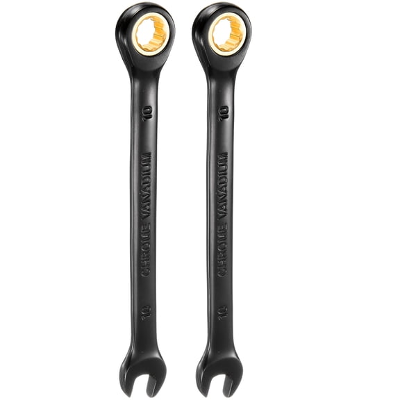 Uxcell 2Pcs Ratcheting Wrench 10mm Metric Open End Wrench 72-Teeth CR-V Steel 12 Point Nickel Plated Combination Ratchet Wrench