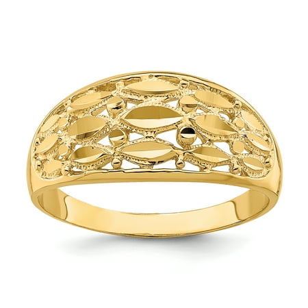 14k Yellow Gold Diamond-cut Marquise Design Band Ring