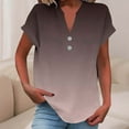 thumbnail image 4 of LEKWK Linen Tops for Women Gradient Color Block V Neck Summer Tops Cap Sleeve Short Sleeve Tops Button Decor Gradient Casual Daily Wear, 4 of 6