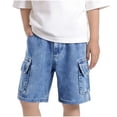 thumbnail image 2 of LJEFF Boys Paperbag Waist Denim Shorts, High Waist Buttons Pocketed Cuffed Hem Shorts for Kids Blue Size 6 T, 2 of 7