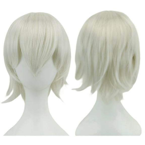 XmhyTop Cosplay Unisex Short Straight Wig, Loose Fluffy Full Hairpiece for Women & Men, Ideal for Anime Parties & Costume Events, Silver White