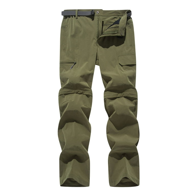 Xflwam Mens Hiking Pants Quick Dry Lightweight Fishing Pants Convertible Zip Off Cargo Work Pants Trousers Army Green XL, Men's