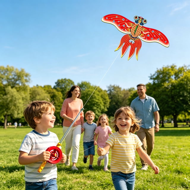 Poles Kite Beach Angling Themed Flying Dynamic Wing Kites with Rod Line Dynamic Winds Flying for Outdoor Beach Kite for Family Outdoor Activities