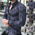 thumbnail image 3 of laliks moda hombres estampado floral slim fit manga larga botón turn down cuello camisa toppangjing, 3 of 4