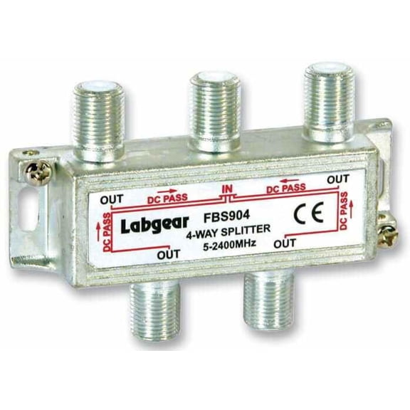 LABGEAR - Broadband 4-Way Compact Splitter Power Pass All Ports 5-2400MHz