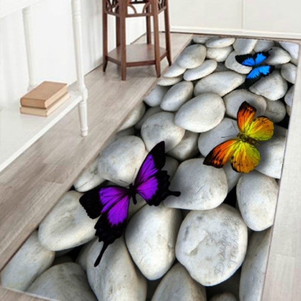 Beautiful Butterfly in Dark Room Floor Carpet Non-skid Door Bath Mat Decor Rugs 