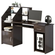 Saim Multi-Functions Computer Desk with Bookshelves, Espresso