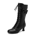 thumbnail image 2 of YLYL Vintage Victorian Boots for Women Bow Lace up Goth Boots Halloween Witch Mid Calf Boots, 2 of 9