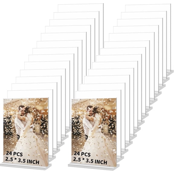 24 Pcs 2.5 x 3.5 Inch Mini Acrylic Sign Holder, Wallet Size Desktop Photo Frames Double Side Picture or Display Plastic Sign Holder Suitable for Office Wedding (2.5 x 3.5 Inches)
